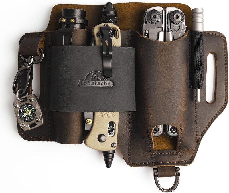 topstache Leather Multitool Sheath,EDC Belt Organizer for Work and Daily Use,Leatherman Sheath,EDC Pocket Organizer for Flashlight and Multitool,Gifts for Men,Leather Sheath for Multitool - Image 1